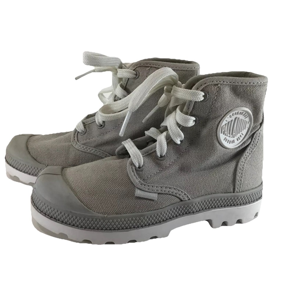 Palladium Kids Gray Canvas High-Tops White Soles Size 11.5